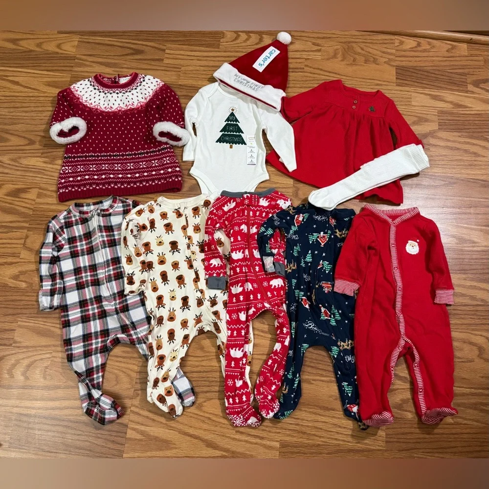 Old Navy Carter's Christmas Dress Reindeer Santa Snowman Bears Footie Pjs - Picture 1 of 8